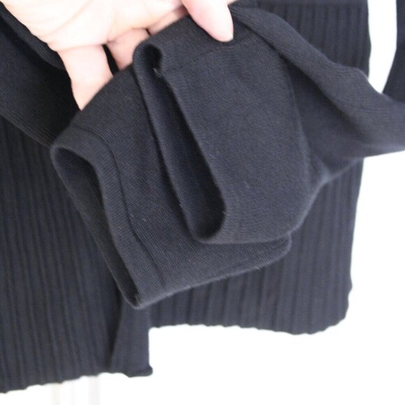 Boss Hugo Boss Fily Black Wool Blend‎ Deep V-Neck Ribbed Peplum Cardigan Sz L - Picture 5 of 13